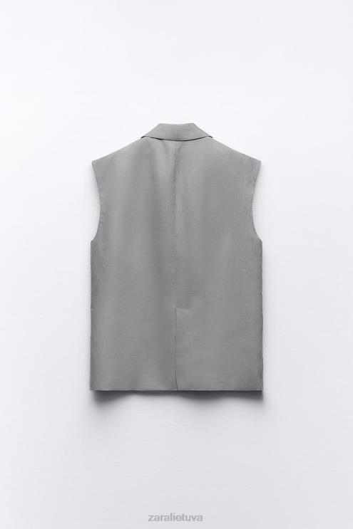 moterys Zara negabaritinė lino mišinio liemenė pilka apranga 4N488184
