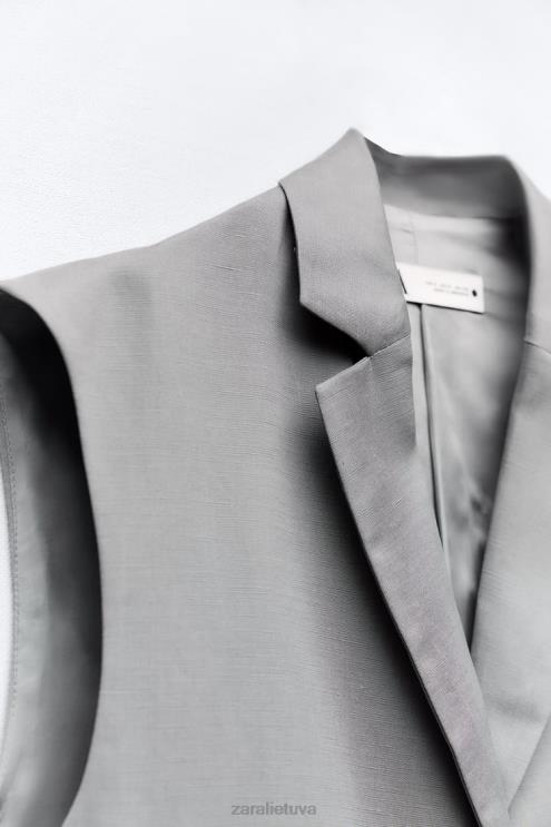 moterys Zara negabaritinė lino mišinio liemenė pilka apranga 4N488184