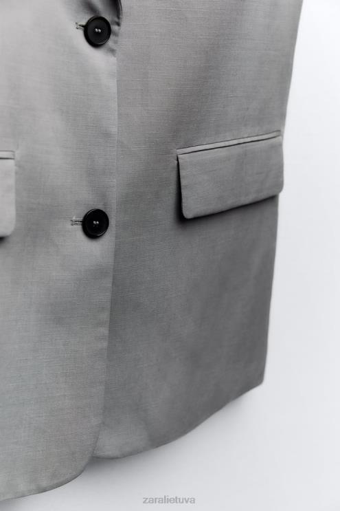 moterys Zara negabaritinė lino mišinio liemenė pilka apranga 4N488184