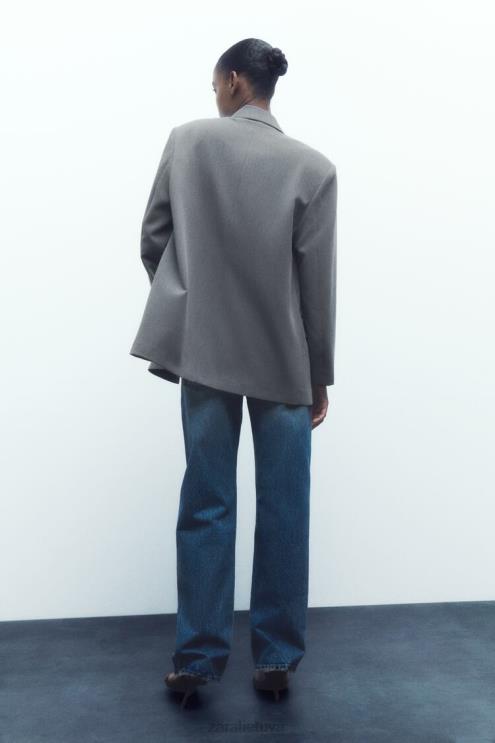 moterys Zara negabaritinė striukė su dviguba krūtine pilkas marlas apranga 4N488156