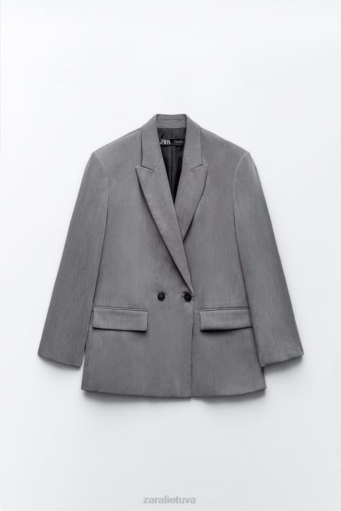 moterys Zara negabaritinė striukė su dviguba krūtine pilkas marlas apranga 4N488156