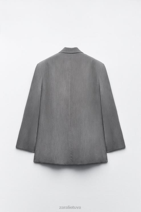 moterys Zara negabaritinė striukė su dviguba krūtine pilkas marlas apranga 4N488156