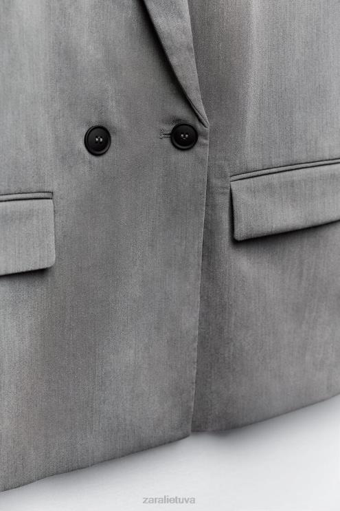 moterys Zara negabaritinė striukė su dviguba krūtine pilkas marlas apranga 4N488156