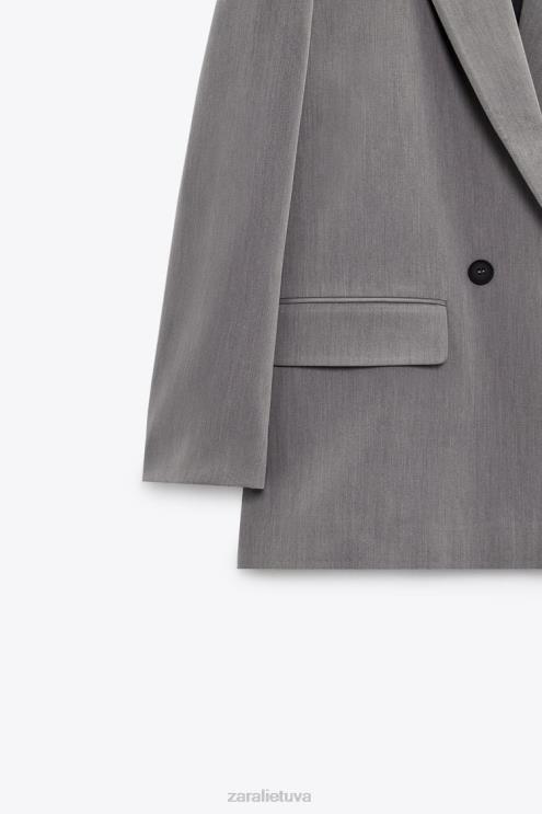 moterys Zara negabaritinė striukė su dviguba krūtine pilkas marlas apranga 4N488156