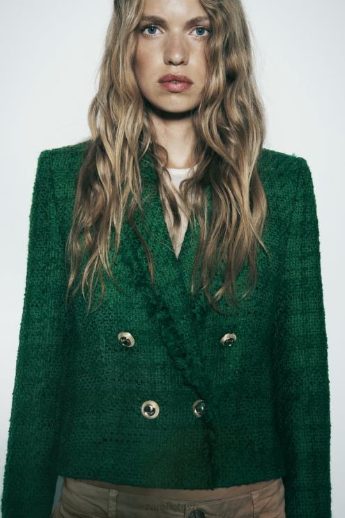 moterys Zara nutrintas dvipusis švarkas žalias apranga 4N488141