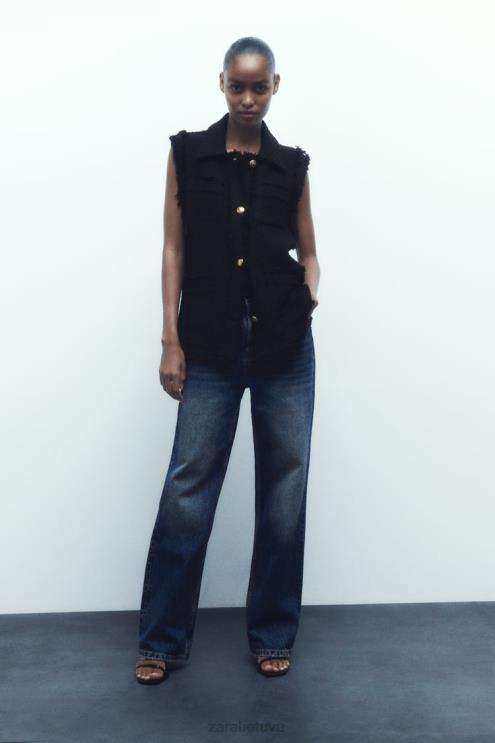 moterys Zara nutrintos apdailos tekstūros liemenė juodas apranga 4N488147