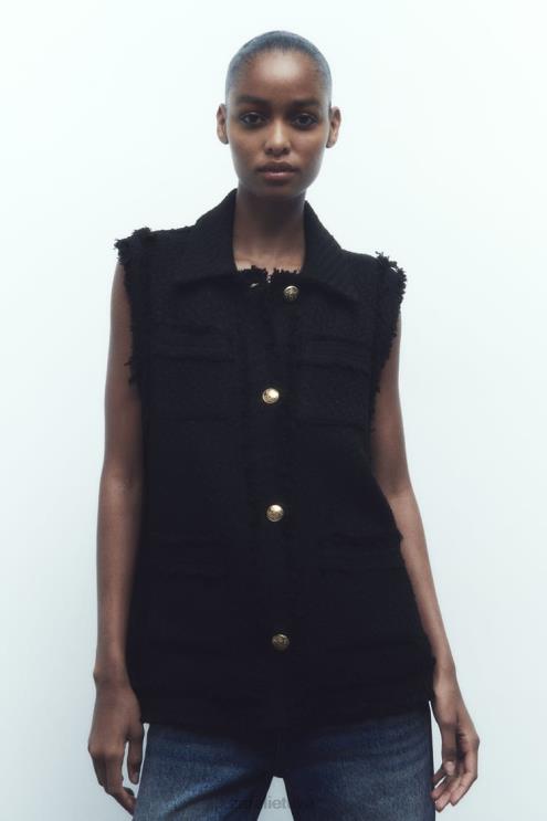 moterys Zara nutrintos apdailos tekstūros liemenė juodas apranga 4N488147