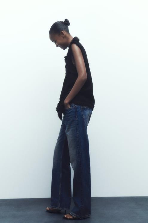 moterys Zara nutrintos apdailos tekstūros liemenė juodas apranga 4N488147