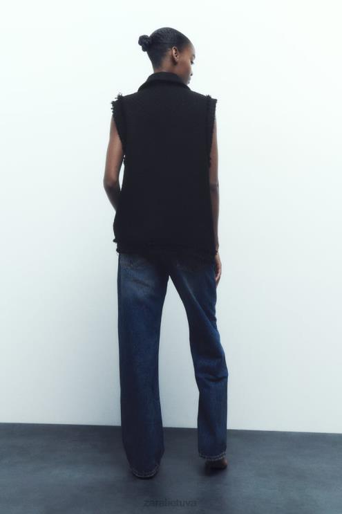 moterys Zara nutrintos apdailos tekstūros liemenė juodas apranga 4N488147