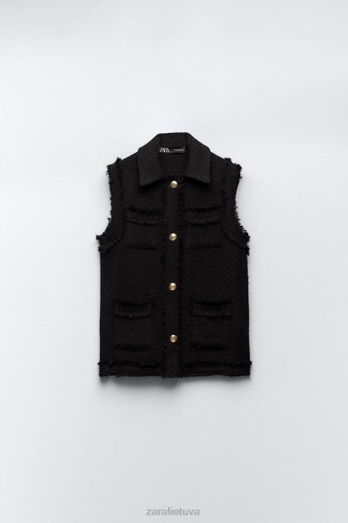 moterys Zara nutrintos apdailos tekstūros liemenė juodas apranga 4N488147