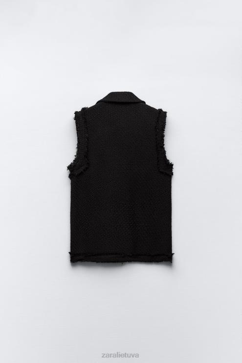 moterys Zara nutrintos apdailos tekstūros liemenė juodas apranga 4N488147