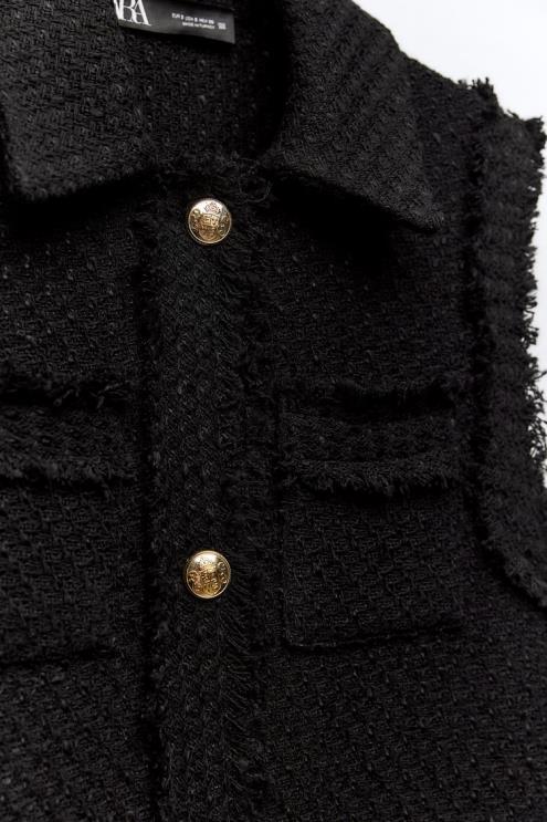 moterys Zara nutrintos apdailos tekstūros liemenė juodas apranga 4N488147