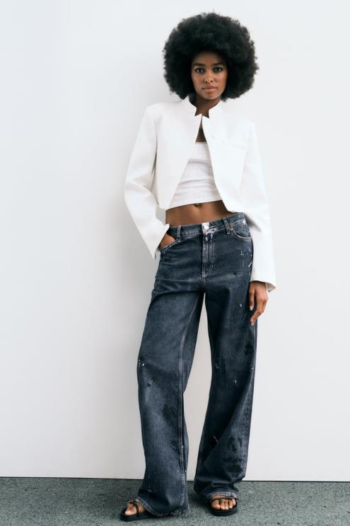 moterys Zara pasėlių švarkas austrių baltumo apranga 4N488163