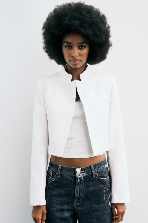 moterys Zara pasėlių švarkas austrių baltumo apranga 4N488163