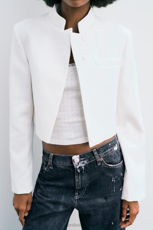 moterys Zara pasėlių švarkas austrių baltumo apranga 4N488163