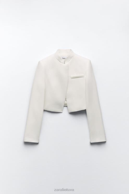 moterys Zara pasėlių švarkas austrių baltumo apranga 4N488163