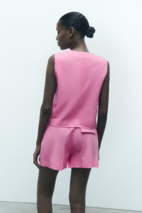 moterys Zara pasiūta lino mišinio liemenė rožinis apranga 4N488176