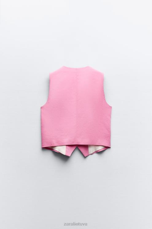 moterys Zara pasiūta lino mišinio liemenė rožinis apranga 4N488176