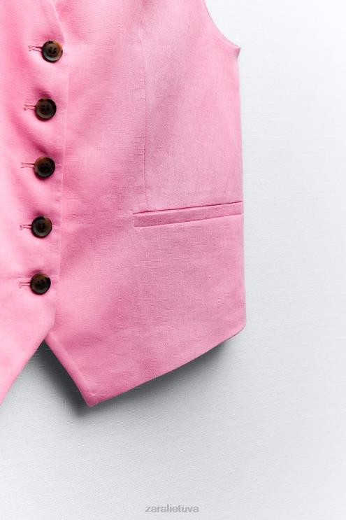 moterys Zara pasiūta lino mišinio liemenė rožinis apranga 4N488176