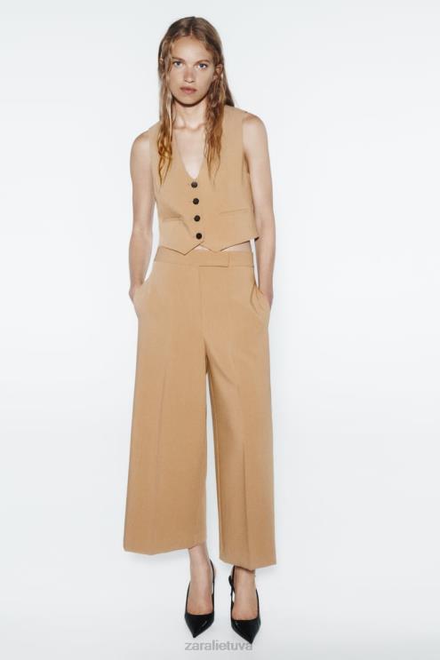 moterys Zara pasiūta trumpa liemenė taupiai ruda apranga 4N488154