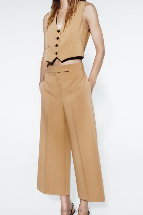 moterys Zara pasiūta trumpa liemenė taupiai ruda apranga 4N488154