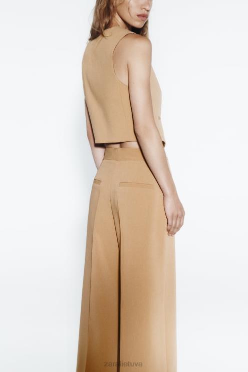 moterys Zara pasiūta trumpa liemenė taupiai ruda apranga 4N488154