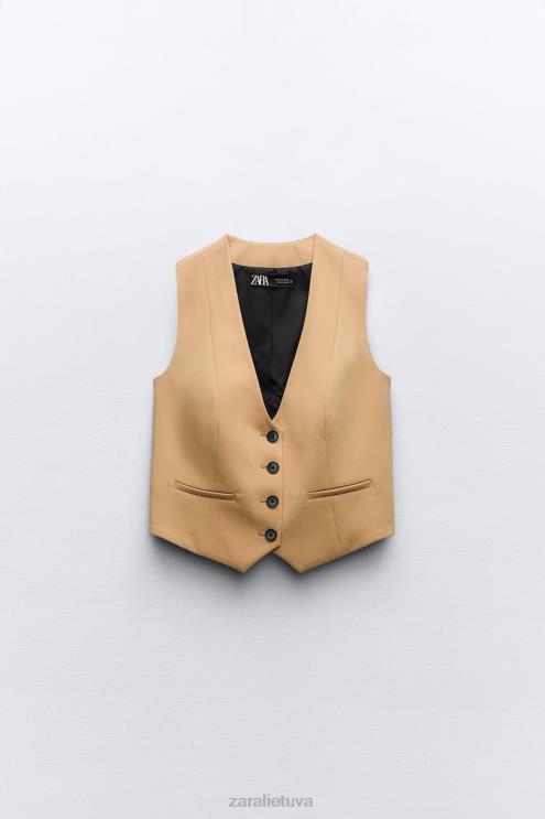 moterys Zara pasiūta trumpa liemenė taupiai ruda apranga 4N488154