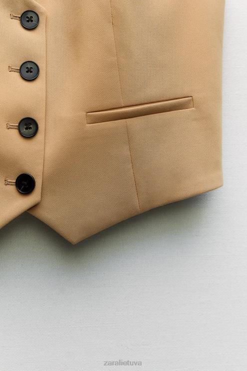 moterys Zara pasiūta trumpa liemenė taupiai ruda apranga 4N488154