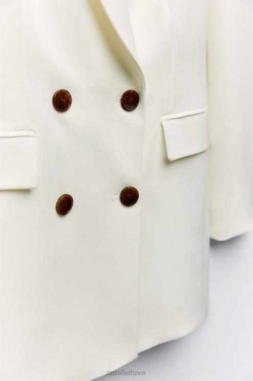 moterys Zara pasiūtas dvipusis švarkas ekru apranga 4N488171