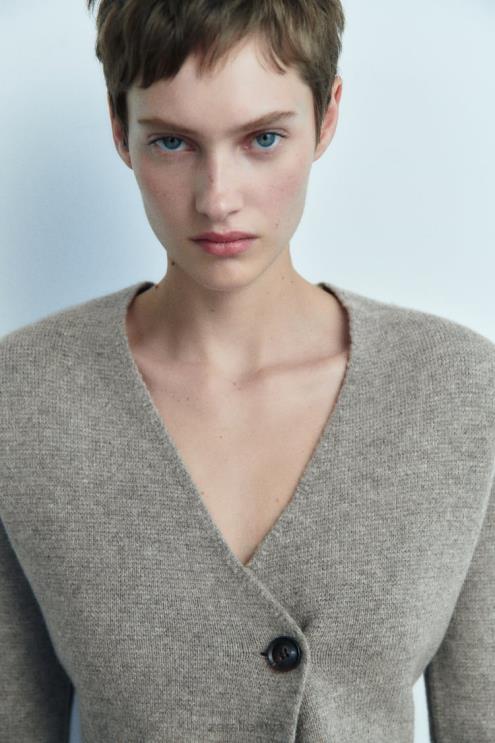 moterys Zara peplum vilnos megztas švarkas pilka apranga 4N488164