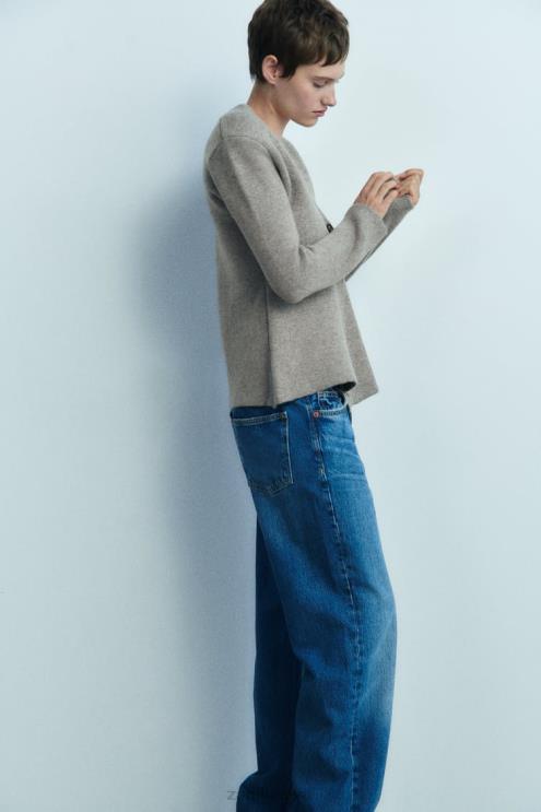 moterys Zara peplum vilnos megztas švarkas pilka apranga 4N488164