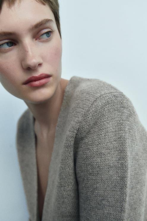 moterys Zara peplum vilnos megztas švarkas pilka apranga 4N488164