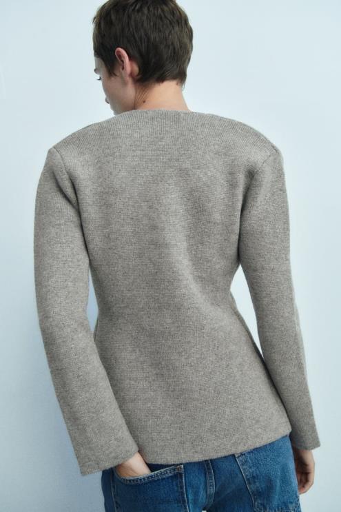 moterys Zara peplum vilnos megztas švarkas pilka apranga 4N488164