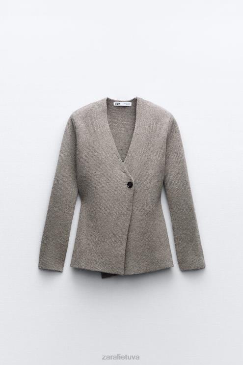 moterys Zara peplum vilnos megztas švarkas pilka apranga 4N488164