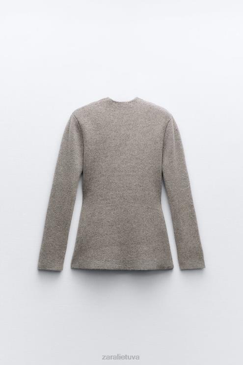 moterys Zara peplum vilnos megztas švarkas pilka apranga 4N488164