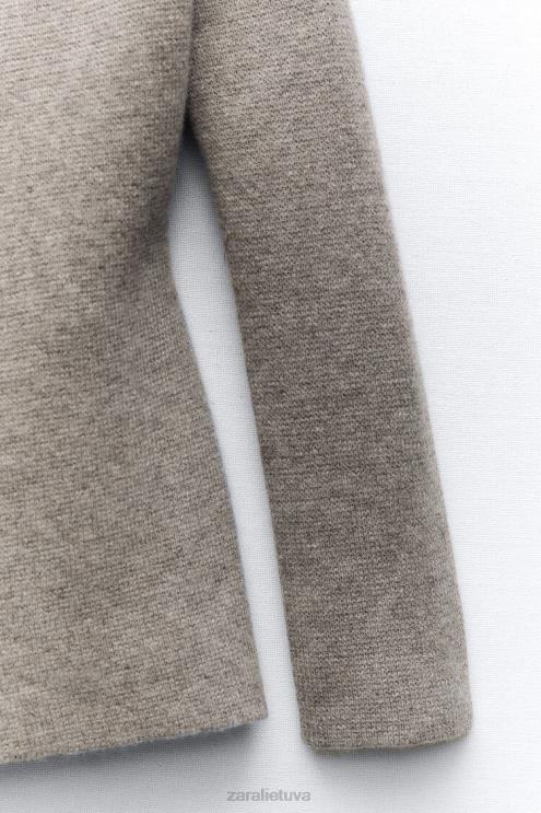 moterys Zara peplum vilnos megztas švarkas pilka apranga 4N488164