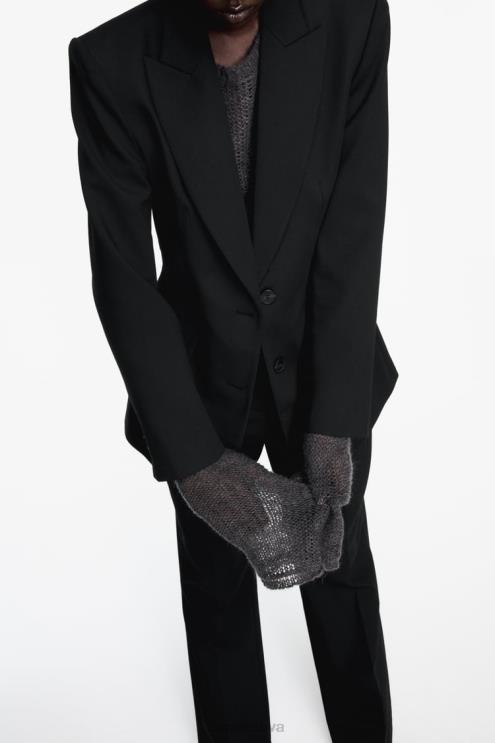 moterys Zara pritaisytas pasiūtas švarkas juodas apranga 4N488144