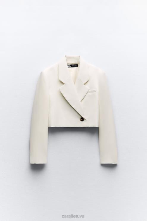 moterys Zara sutrumpintas dvipusis švarkas austrių baltumo apranga 4N488177