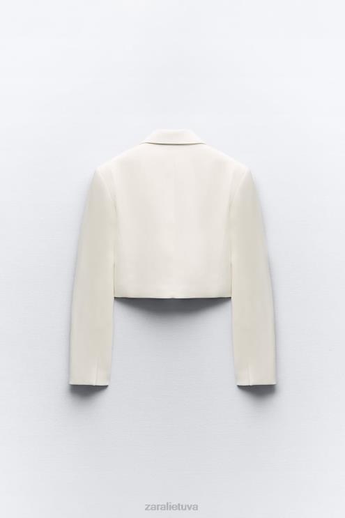 moterys Zara sutrumpintas dvipusis švarkas austrių baltumo apranga 4N488177