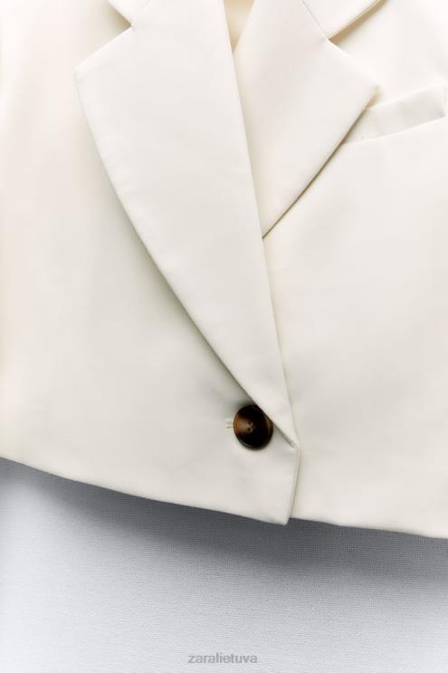 moterys Zara sutrumpintas dvipusis švarkas austrių baltumo apranga 4N488177