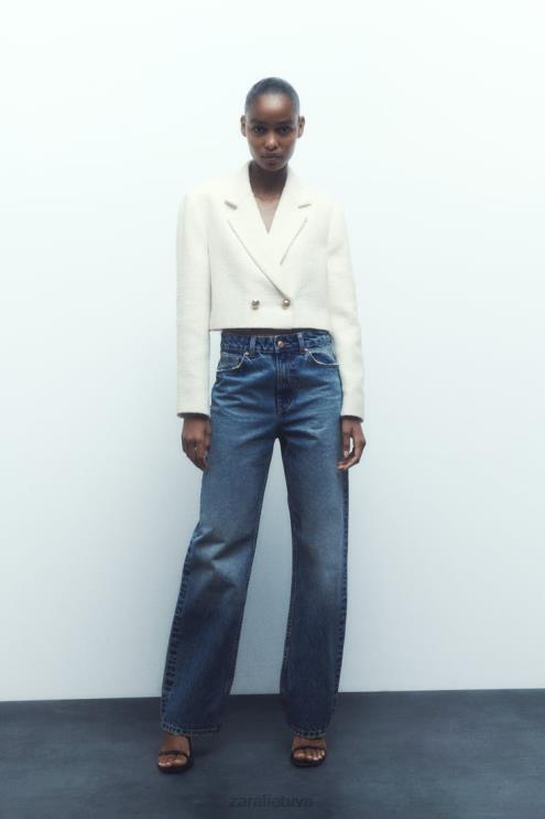 moterys Zara tekstūruotas trumpas švarkas ekru apranga 4N488173