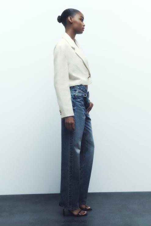 moterys Zara tekstūruotas trumpas švarkas ekru apranga 4N488173