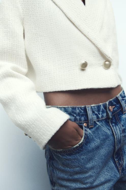 moterys Zara tekstūruotas trumpas švarkas ekru apranga 4N488173