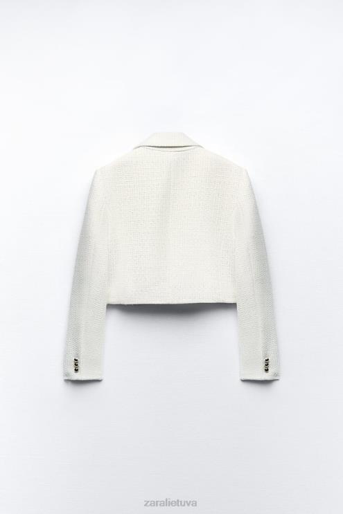 moterys Zara tekstūruotas trumpas švarkas ekru apranga 4N488173