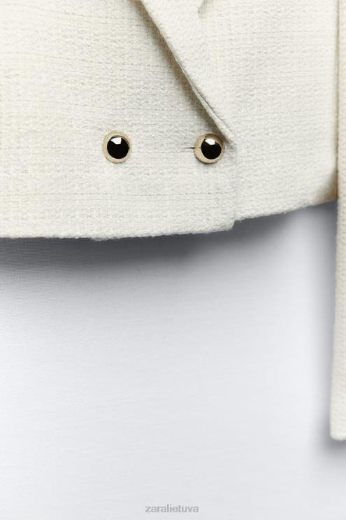 moterys Zara tekstūruotas trumpas švarkas ekru apranga 4N488173