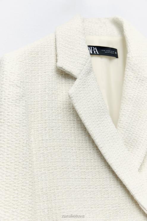 moterys Zara tekstūruotas trumpas švarkas ekru apranga 4N488173