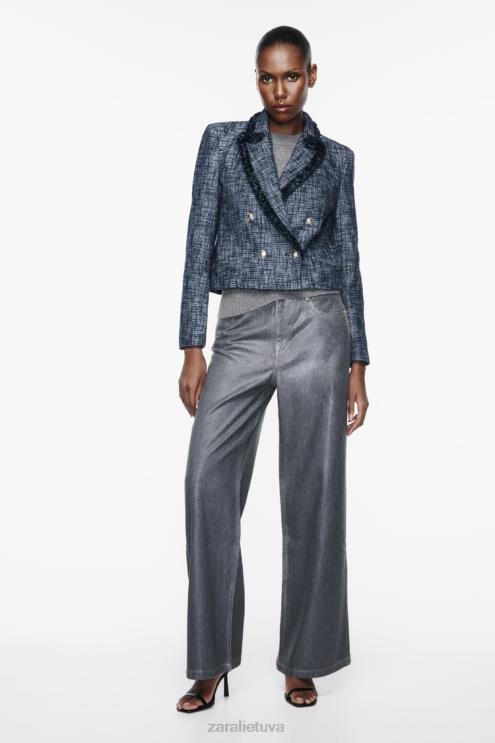 moterys Zara tekstūruotas trumpas švarkas tamsiai mėlyna apranga 4N488181