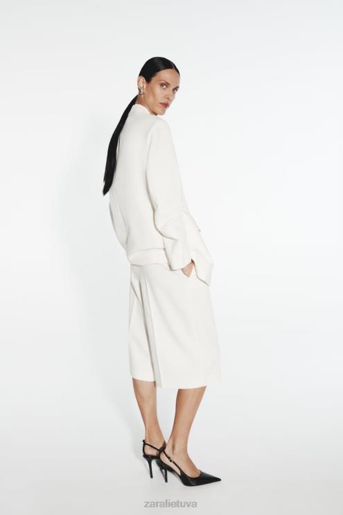 moterys Zara tiesaus kirpimo švarkas austrių baltumo apranga 4N488160