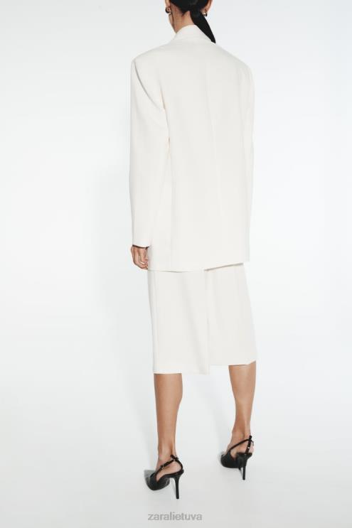 moterys Zara tiesaus kirpimo švarkas austrių baltumo apranga 4N488160