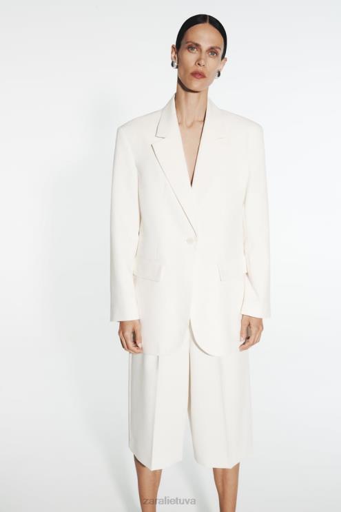 moterys Zara tiesaus kirpimo švarkas austrių baltumo apranga 4N488160